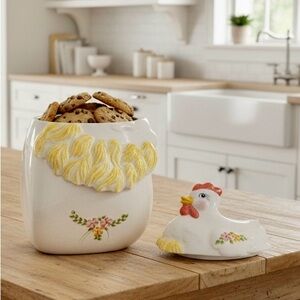 Rare Antique Hand-painted Porcelain Speckled Signed Chicken Hen Cookie Jar